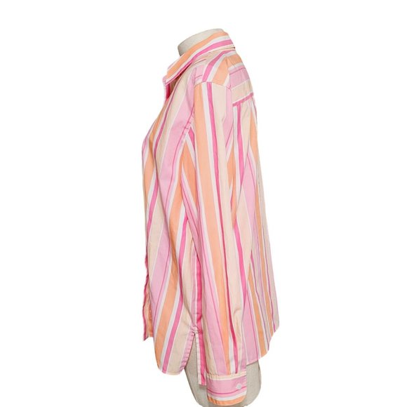 Foxcroft Wrinkle Free Button Down blouse size 14 vertical‎ stripes Pink - Picture 3 of 8